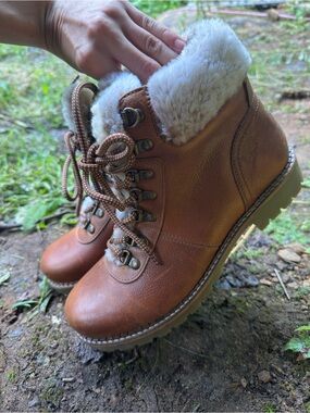 Brown Faux Shearling Lace-Up Ankle Boots